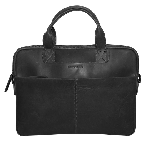Futura Slimline Leather Laptop Bag - Black
