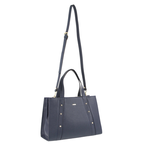 Morrissey Italian Womens Structured Leather Bag Tote Handbag Messenger - Navy