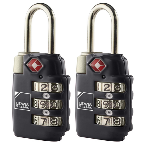 Lewis N Clark 2x TSA Combi Lock Travel Luggage Padlock - Black