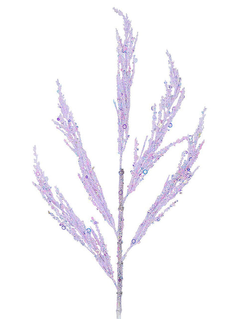 Christmas Warehouse - STEM2531 Iridescent Pastel Sequin & Glitter Norfolk Pine Long Christmas Stem | 75cm Pastel Blue, Purple & Pink