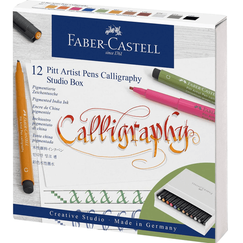 Faber-Castell Creative Studio Pitt Artist Pens Calligraphy Studio Box 12 Assorted Colours