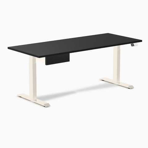 Desky Dual Melamine Standing Desk With Drawer 180cm Black Desktop and Wheat Frame