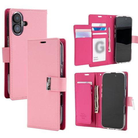 Goospery Rich Diary for iPhone 17 Pro Max - Pink, Non-Magsafe