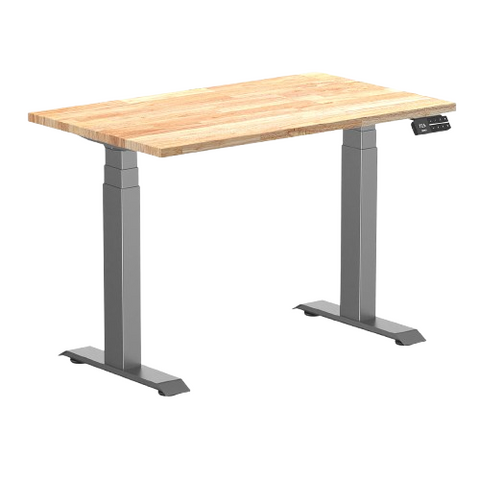 Desky Dual Mini Rubberwood Sit Stand Desk 100cm Natural Desktop and Space Grey Frame