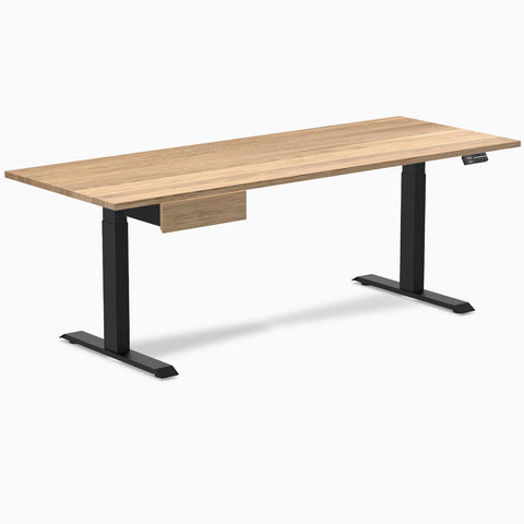 Desky Dual Hardwood Standing Desk With Drawer 200cm White Oak Desktop and Matte Black Frame