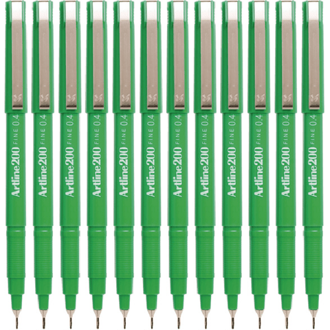Artline Box 12 200 Fineliner Felt Tip Pen 0.4mm (Green)