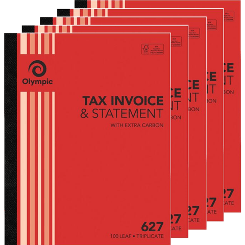 Olympic 5 Pack 627 Triplicate Tax Invoice & Statement Carbon Book 100 Leaf Bulk
