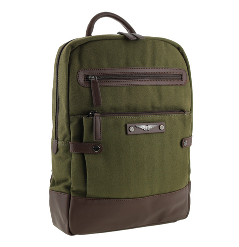 Police Rustic Canvas Laptop Buisness Travel Backpack Bag 35x10x41cm Dark Olive