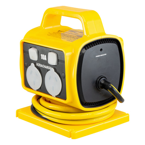 Ultracharge 10A 4-Way RCD Safety Power Block with Plug Sockets (Yellow)