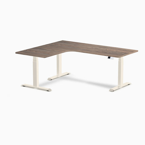 Desky L-Shape Melamine Sit Stand Desk 180cm - Left Return Natural Walnut Top and Matte Black Leg