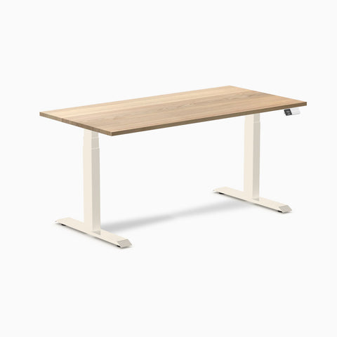 Desky Dual Hardwood Sit Stand Desk 150cm White Ash Desktop and Wheat Frame