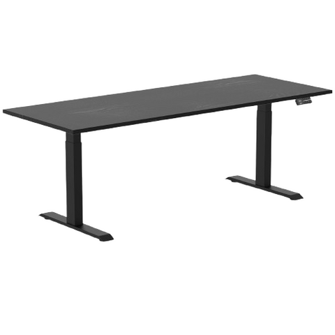 Desky Dual Hardwood Sit Stand Desk 200cm Black Ash Desktop and Matte Black Frame