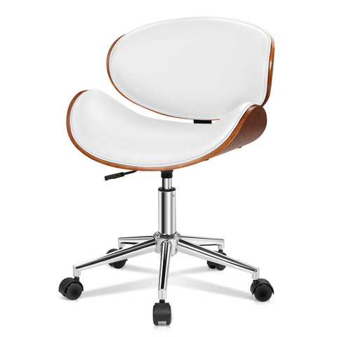 ALFORDSON Wooden Office Chair Computer Chairs Bentwood Seat Leather (White)