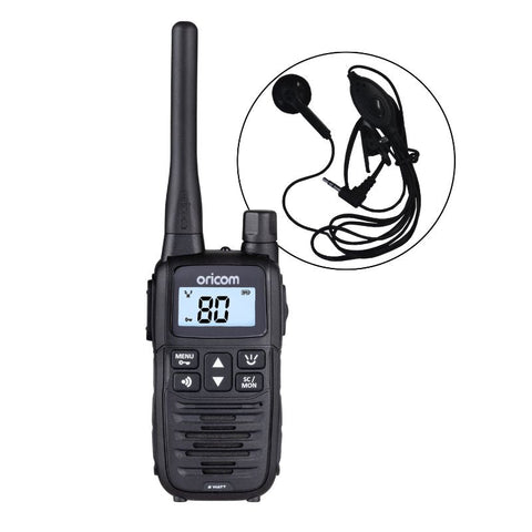 Oricom UHF2400 2 Watt Handheld UHF CB Radio Plus 2U0179 Ear Bud Microphone