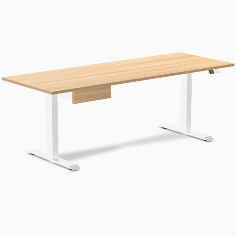 Desky Dual Melamine Standing Desk With Drawer 200cm Sublime Teak Desktop and White Frame