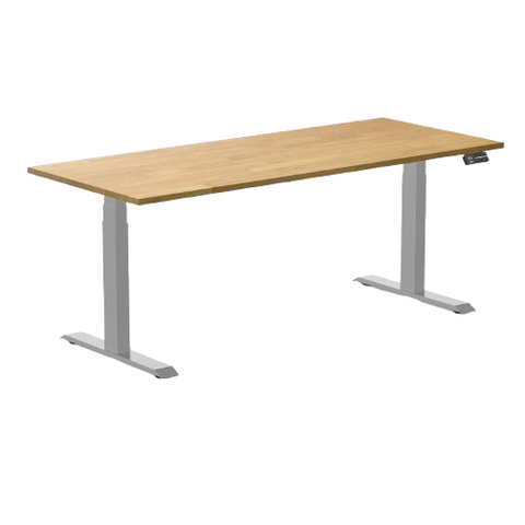 Desky Dual Rubberwood Sit Stand Desk 180cm Light Oak Desktop and Grey Frame