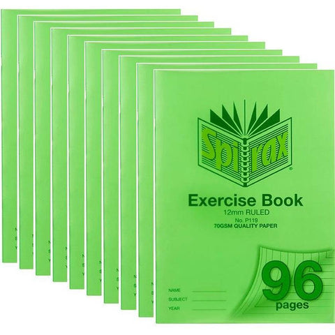 Spirax P119 Exercise Book Ruled 12mm 70gsm 96 Page A4 (Green) [10 Pack]