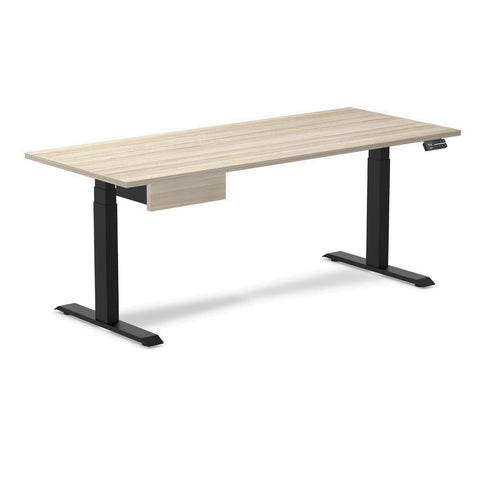 Desky Dual Melamine Standing Desk With Drawer 180cm Classic Oak Desktop and Matte Black Frame