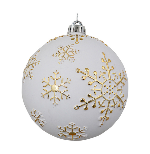 Christmas Warehouse - DECR2655 Celestial Matte White & Gold Grand Embossed Snowflake Bauble 15cm