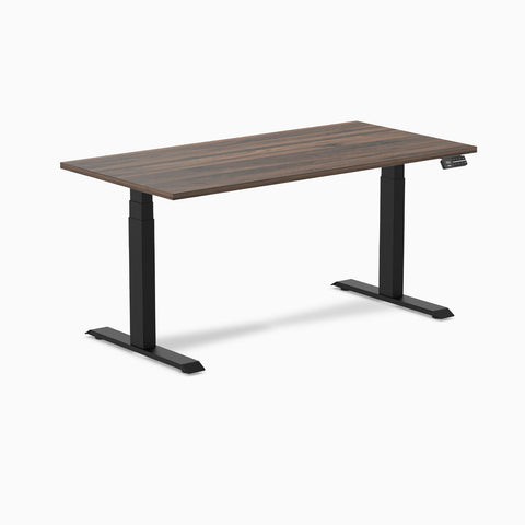 Desky Dual Melamine Sit Stand Desk 150cm Jarrah Legno Desktop and Matte Black Frame
