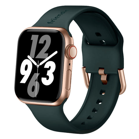 Friendie Byron Silicone Sports Band for Apple Watch 7/8/9/10/11/SE  (Green/Gold) [Large] [42/44/45/46mm Ultra 49mm