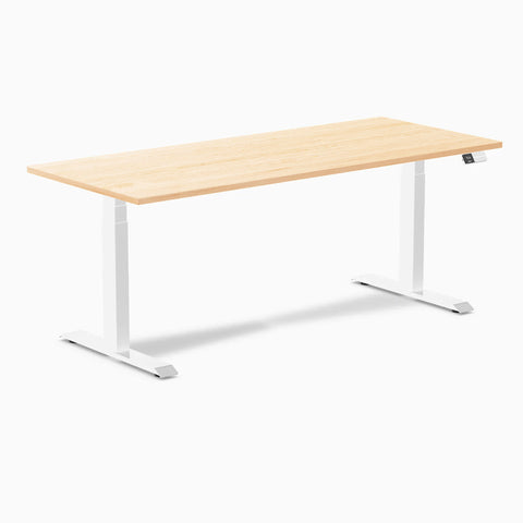Desky Dual Hardwood Sit Stand Desk 180cm Maple Desktop and White Frame