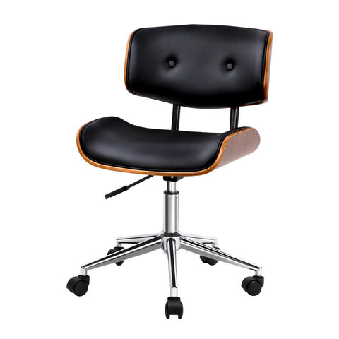 Artiss Wooden Office Chair PU Seat (Black/Brown)
