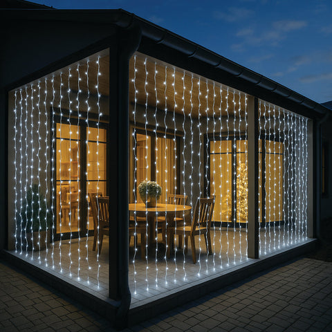 Lexi Lighting Solar Powered 160 LED Curtain Christmas Lights White