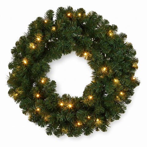 Christabelle 61cm Highland Pine Christmas Wreath Pre Lit Warm White LED Battery Operated Timer Hanging Wall Display Home