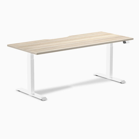 Desky Dual Scalloped Melamine Sit Stand Desk - Classic Oak / 1800x750mm / White