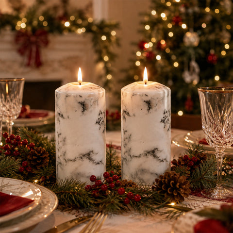 Lexi Lighting Set of 2 LED Marble Effect Wax Pillar Candles - Large