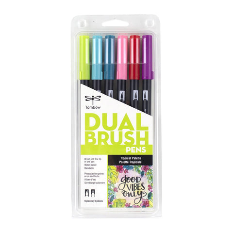 Tombow Dual Brush Pen Marker Drawing/Sketching Set (Tropical) [6-Pieces]