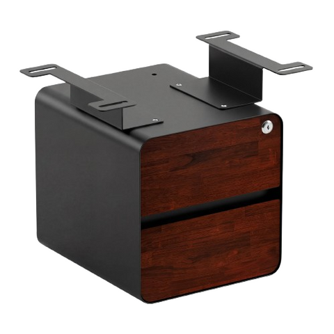 Desky Minimal Under Desk Cabinet - Red Walnut Rubberwood / Black