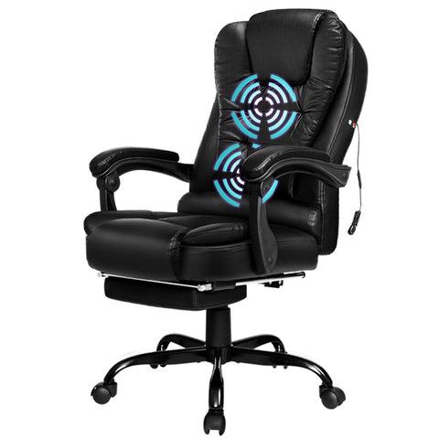 ALFORDSON Massage Office Chair Footrest Executive Seat PU Leather (Black)