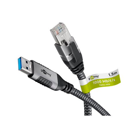 Goobay USB-A 3.0 to RJ45 Ethernet Cable 7.5m for PC/Laptop - Black - Black