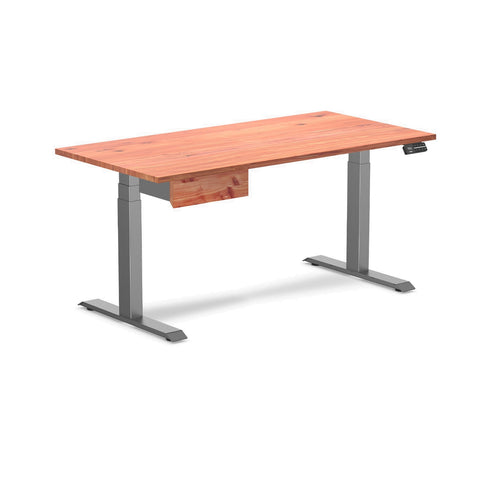 Desky Dual Softwood Standing Desk With Drawer 150cm Red Cedar Desktop and Space Grey Frame