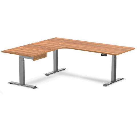 Desky L-Shape Melamine Standing Desk With Drawer 200cm - Left Return Prime Oak Top and Space Grey Leg