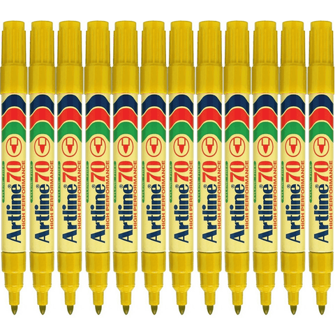Artline 70 Box 12 Permanent Marker 1.5mm Bullet Tip (Nib Yellow)