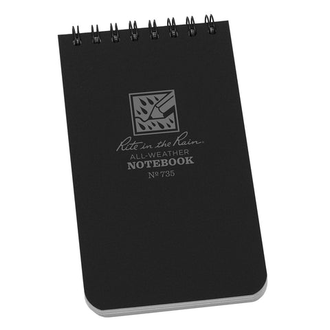 Rite In The Rain Top Spiral 3 X 5 Polydura Notebook - Universal  - Black