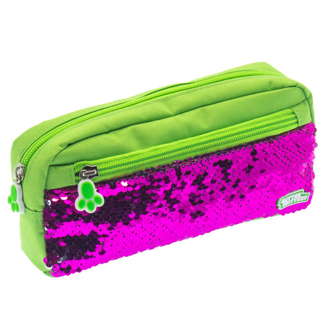 Glitter Critters Pat Me Sequin 2 Compartments Zipper Pencil Pouch (Green)