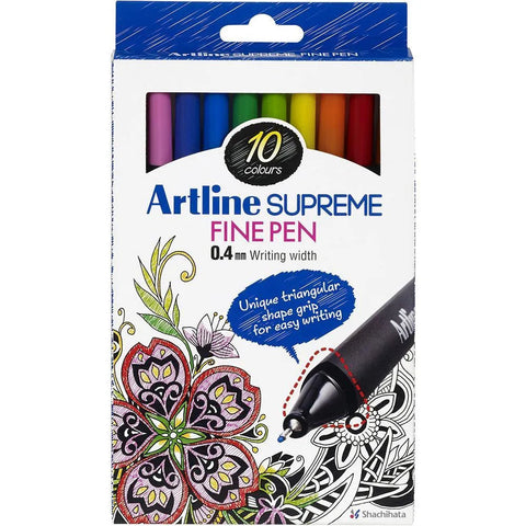 Artline Supreme Fineline Pens 0.4mm Assorted Colours Pack 10 Set