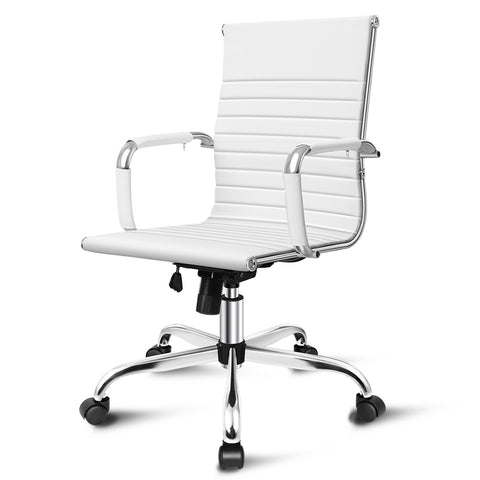 ALFORDSON Office Chair Ergonomic Executive Computer Seat Mid Back (White)