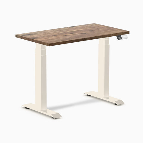 Desky Dual Mini Hardwood Sit Stand Desk 90cm Natural Walnut Desktop and Wheat Frame
