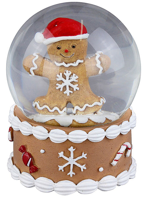 Christmas Warehouse - ORNM2516 Gingerbread Man Mini Christmas Waterball Snow Globe | 60mm Brown with White & Red