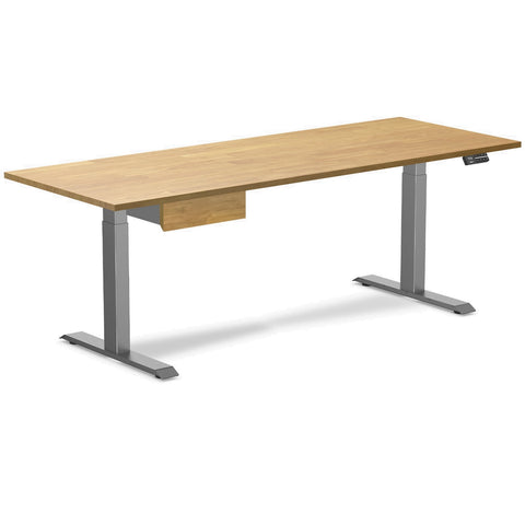 Desky Dual Rubberwood Standing Desk With Drawer 200cm Light Oak Desktop and Space Grey Frame