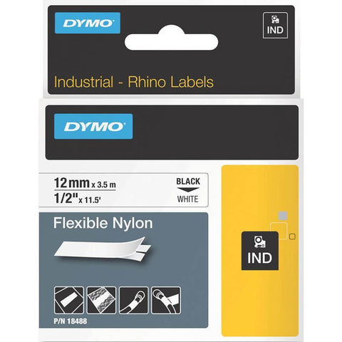 Dymo 18488 Rhino Industrial Tape Flexible Nylon 12mm (Black On White)