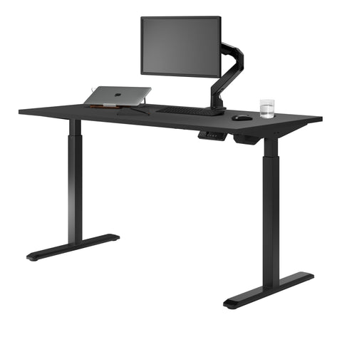 Desky Single Sit Stand Gaming Desk 180cm Black Desktop and Black Frame