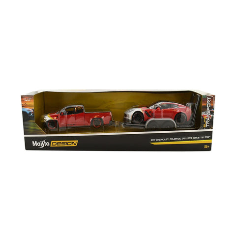 Maisto Licensed 1:24 Scale Design Elite Transport Chevrolet Colorado ZR2 2017 & Corvette Z06 2015 Model Car