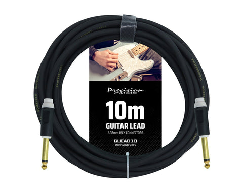 Precision Audio 1/4" 6.35mm Guitar Lead Instrument Cable Black 10m