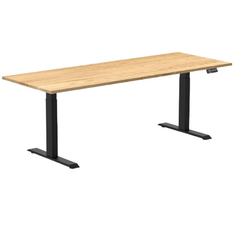 Desky Dual Hardwood Sit Stand Desk 200cm White Oak Desktop and Matte Black Frame